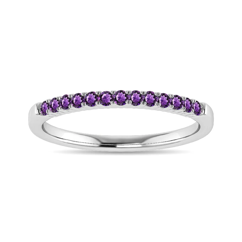 Jade Gemstone Rings with Intricate CarvingsDiamond 1/5 Ct.Tw. Amethyst Stackable Band in 10K White Gold