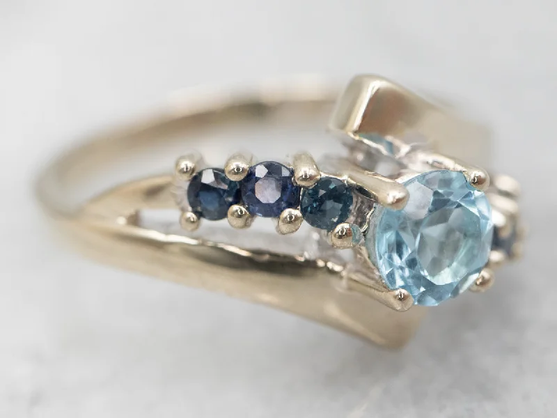 Tanzanite Gemstone Rings with Platinum Milgrain DetailingWhite Gold Blue Topaz and Sapphire Ring