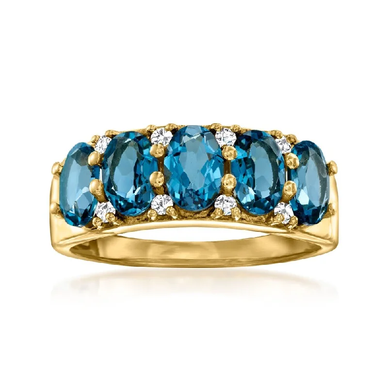 Malachite Gemstone Rings with a Marble - like Pattern925 Sterling Silver Over yellow Gold Plated London Blue Topaz With White Zircon Gemstone Ring