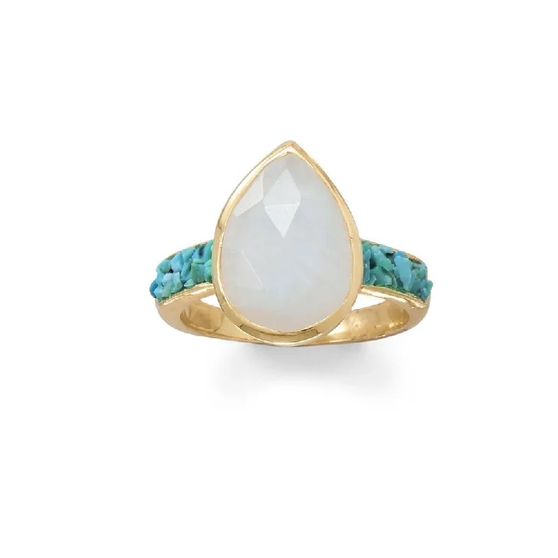 Turquoise Gemstone Rings with Native American - Inspired PatternsCurata 14k Gold Plated 925 Sterling Silver Rainbow Moonstone and Crushed Turquoise Ring