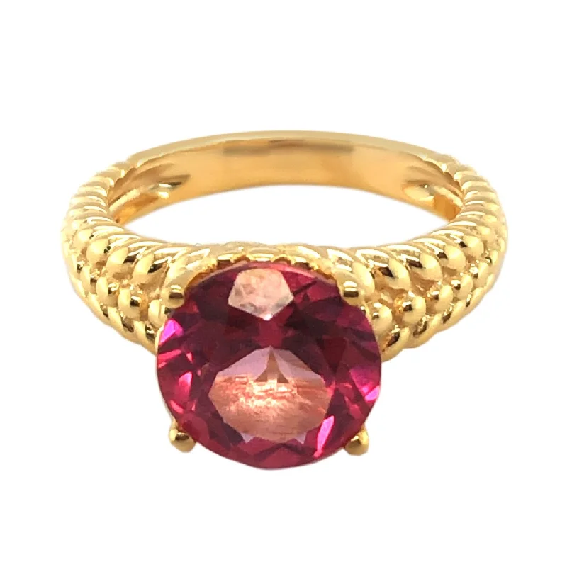 Sapphire Gemstone Rings in a Victorian - Inspired DesignYellow Gold Over Sterling Silver Pink Topaz Gemstone Solitaire Rings