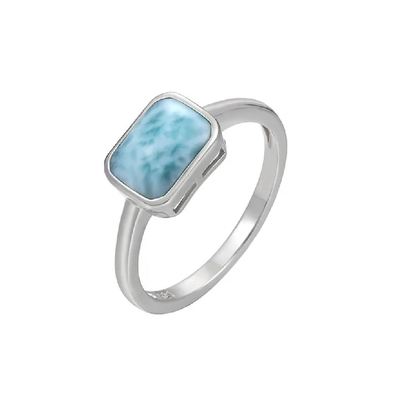 Peridot Gemstone Rings with a Floral - Motif BandSky Blue Larimar & Sterling Silver Rectangular Ring