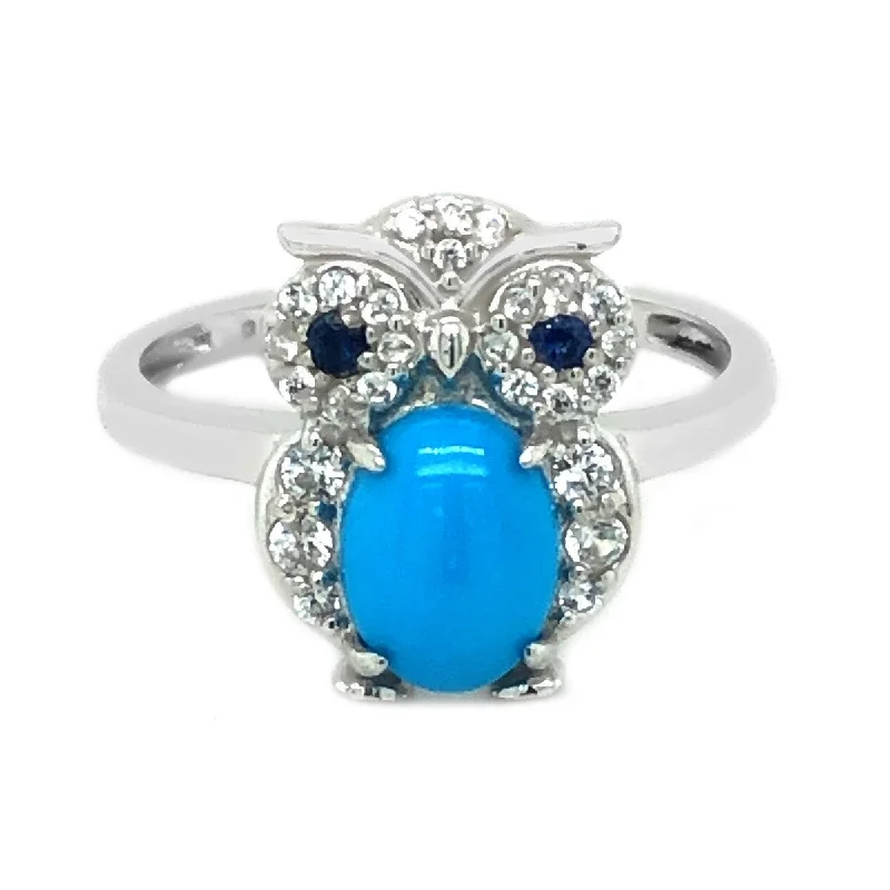 Aquamarine Gemstone Rings with a Nautical - Themed Setting925 Sterling Silver Sleeping Beauty Turquoise Gemstone Owl Ring