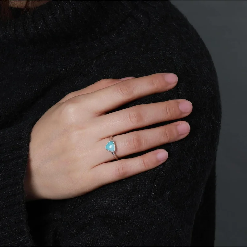 Ruby Gemstone Rings with Intricate Gold Filigree SettingsSky Blue Larimar & Sterling Silver Triangular Ring