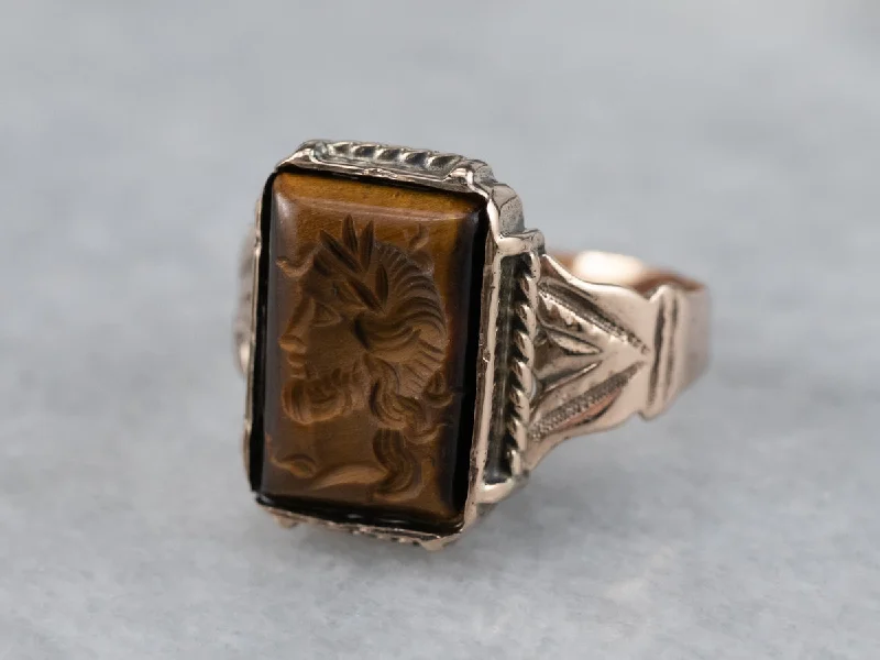 Alexandrite Gemstone Rings with a Chameleon - like Color ChangeVictorian Tiger's Eye Intaglio Rose Gold Ring