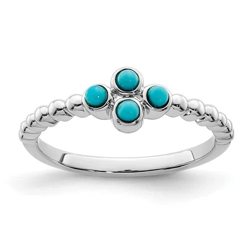 Turquoise Gemstone Rings with Native American - Inspired Patterns14k White Gold Beaded 4 Stone Turquoise Ring