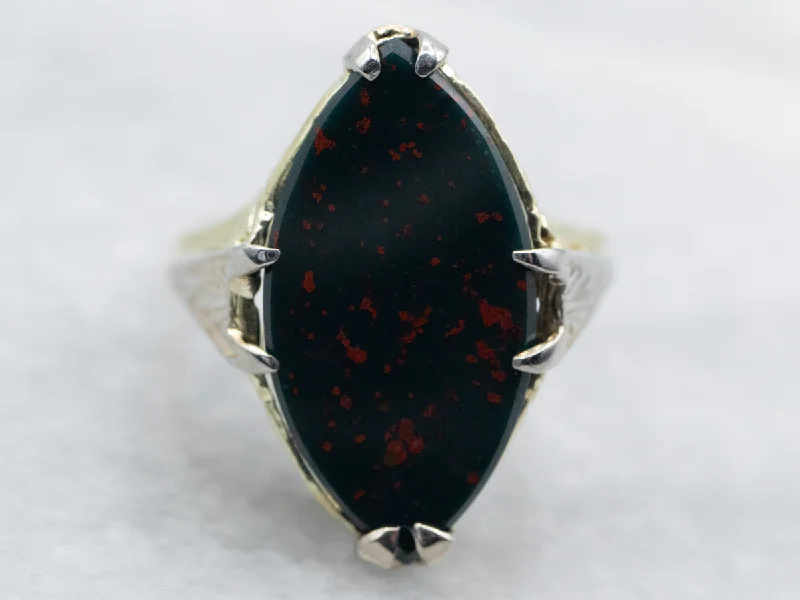 Topaz Gemstone Rings with a Faceted Cut and Shimmering EffectTwo Tone Marquise Cut Bloodstone Solitaire Ring