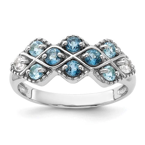 Aquamarine Gemstone Rings with a Nautical - Themed SettingSterling Silver London, Swiss Blue and White Topaz Ring