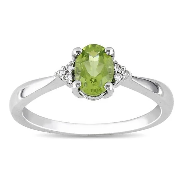 Moonstone Gemstone Rings with a Mysterious SheenMiadora Sterling Silver Oval Peridot and Diamond-accented Ring