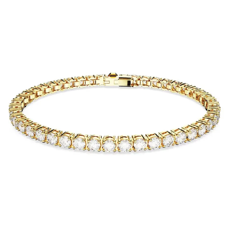 Two - Tone Wedding Bands Combining Yellow Gold and PalladiumSwarovski Matrix Gold Tone Plated White Crystal Small Round Cut Tennis Bracelet