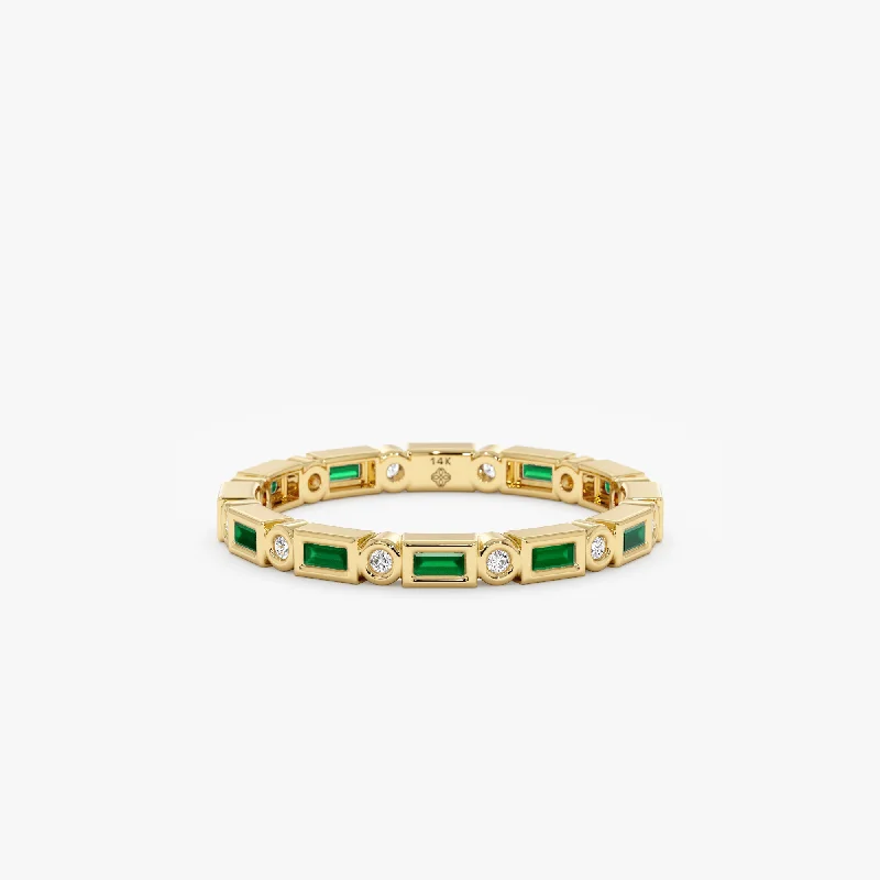 Black Onyx - Inlaid Wedding Bands with a Mysterious AuraDiamond and Baguette Emerald Eternity Ring, Tamia