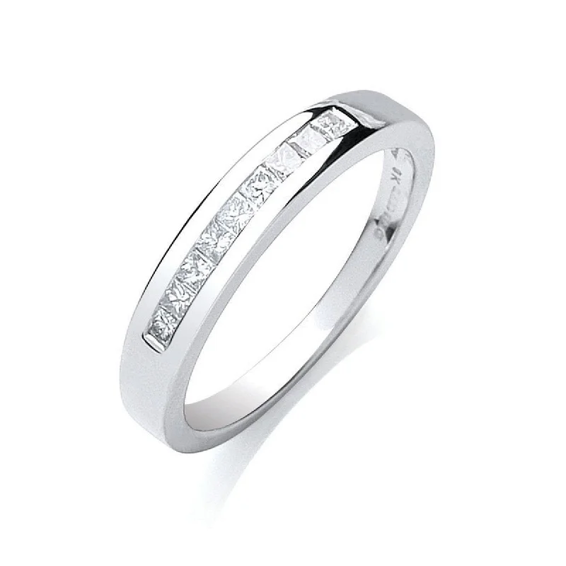 Matching Set Wedding Bands with Interlocking Designs9ct White Gold 0.25ct Diamond Princess Cut Channel Set Eternity Ring