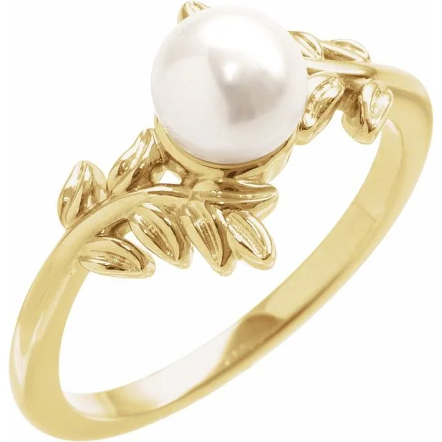 Morganite Gemstone Rings with Rose Gold Accents14K Yellow Gold Cultured White Akoya Pearl Ring