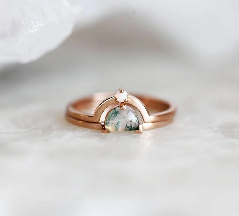 Thin - Band Wedding Bands for a Delicate and Subtle LookAnastasia Moss Agate Ring Set