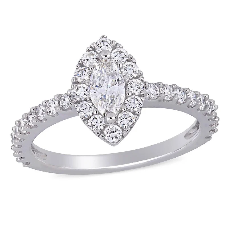 Art Nouveau - Inspired Engagement Rings with Organic Motifs1ct TDW Diamond Marquise Halo Engagement Ring in 14k White Gold by Miadora