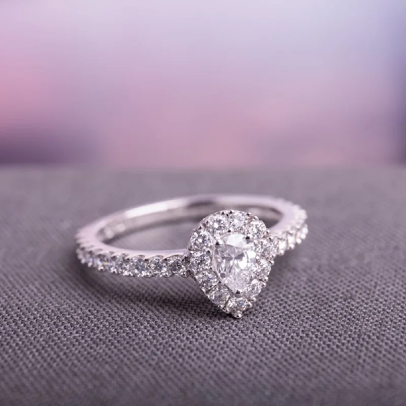 Platinum Engagement Rings with Milgrain Edges1ct TDW Diamond Teardrop Halo Engagement Ring in 14k White Gold by Miadora