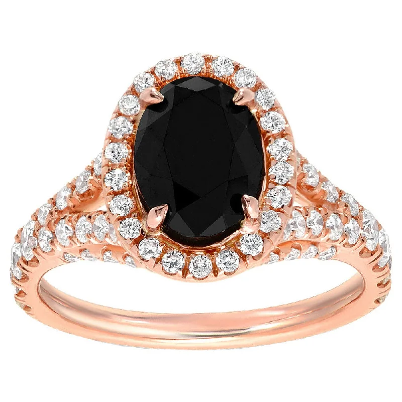 Sapphire - Centered Engagement Rings with Diamond HaloAuriya 18k Rose Gold 2 1/2cttw Oval-cut Halo Black Diamond Engagement Ring