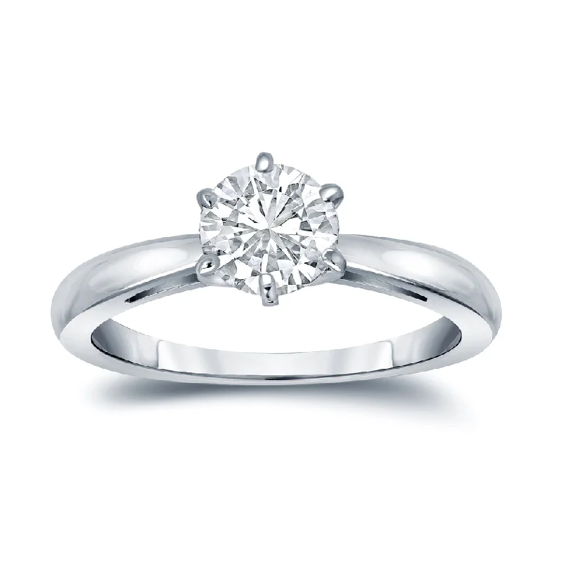 Engagement Rings with a Triple - Row Diamond BandAuriya Platinum 1ctw Round 6 Prong Solitaire Diamond Engagement Ring Certified