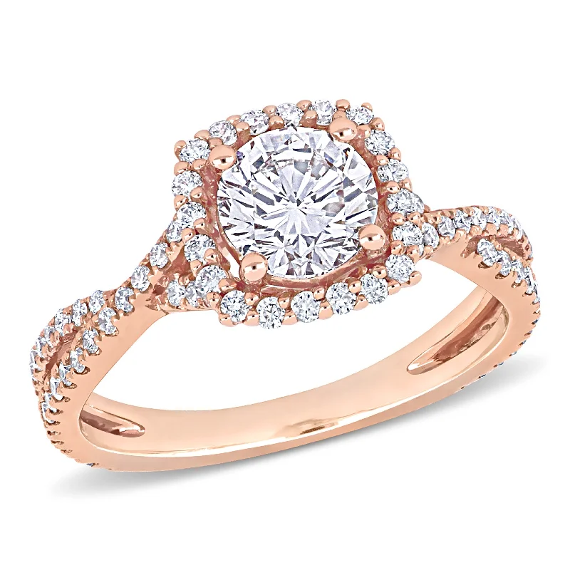 Engagement Rings with a Floral - Inspired Prong SettingMiadora 1 1/2ct TDW Diamond Crossover Halo Engagement Ring in 14k Rose Gold