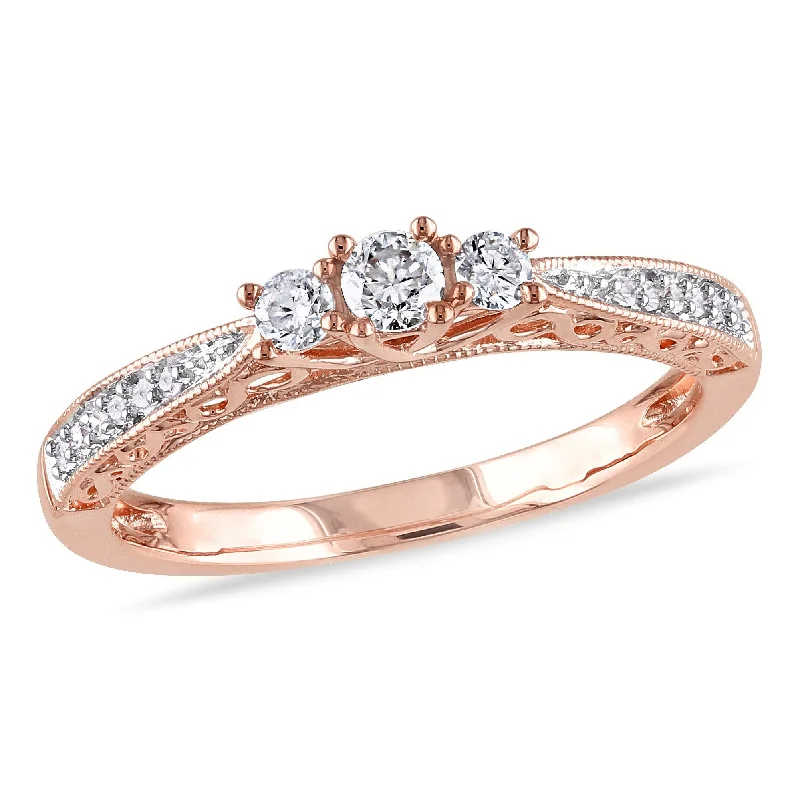 Custom - Engraved Engagement Rings with a Special MessageMiadora 1/4ct TDW Diamond 3-Stone Engagement Ring in 10k Rose Gold