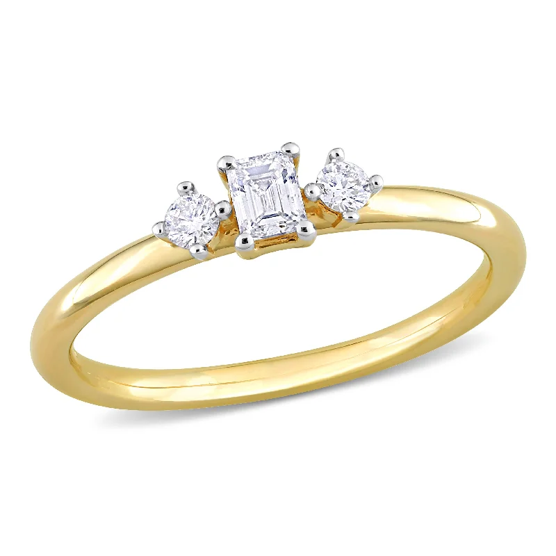 Sapphire - Centered Engagement Rings with Diamond HaloMiadora 1/4ct TDW Emerald Cut Diamond Ring in 14k Yellow Gold