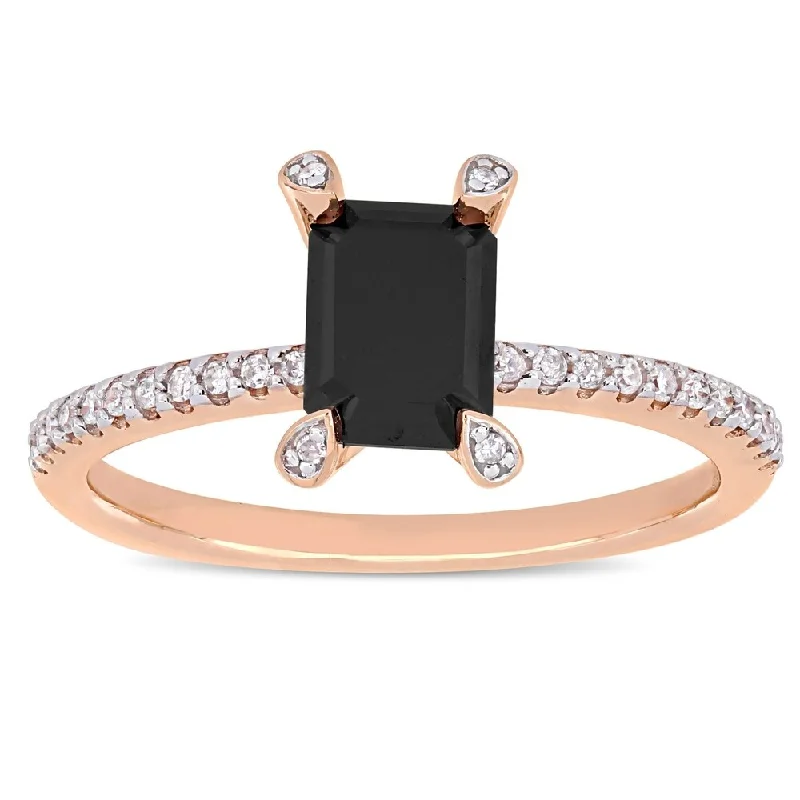 Moissanite Engagement Rings with a Sparkling Center StoneMiadora 10k Rose Gold 1 1/10ct TDW Emerald-cut Black and White Diamond Engagement Ring