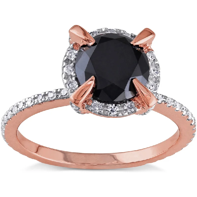 Art Nouveau - Inspired Engagement Rings with Organic MotifsMiadora 10k Rose Gold 2ct TDW Black and White Diamond Halo Engagement Ring