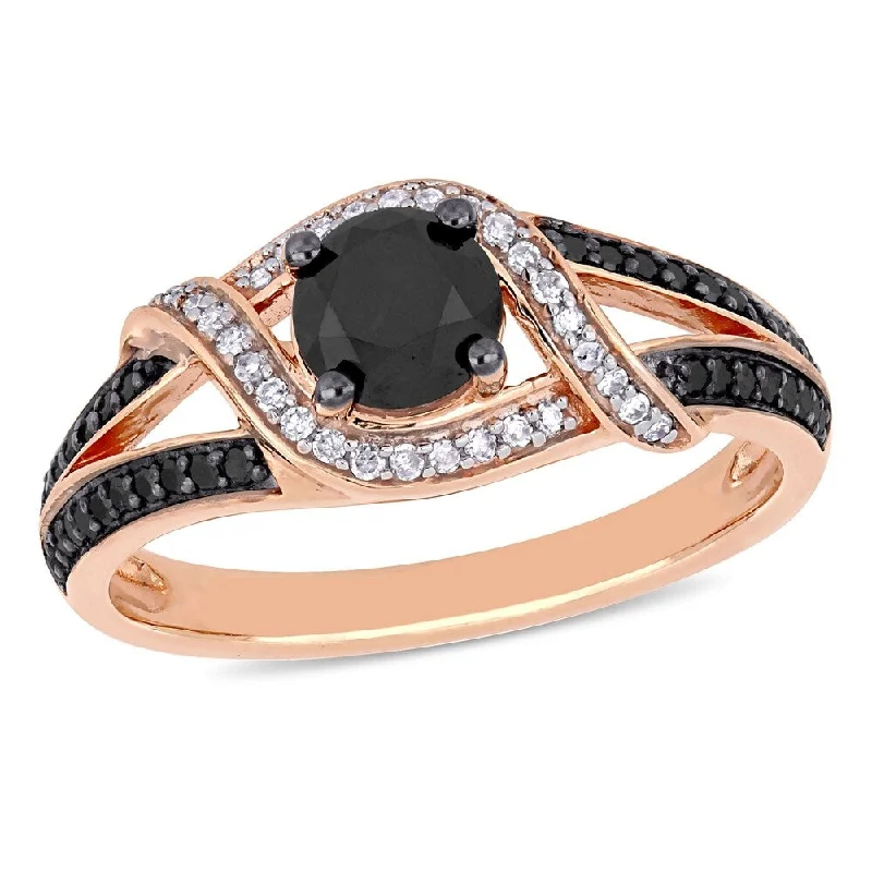 Engagement Rings with a Cathedral - Style Basket SettingMiadora 10k Rose Gold with Black Rhodium 1ct TDW Black and White Diamond Crossover Engagement Ring