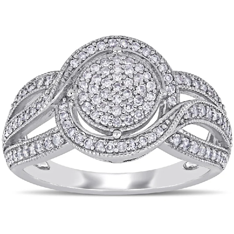 Vintage - Style Engagement Rings with Intricate ScrollworkMiadora 10k White Gold 1/2ct TDW Diamond Cluster Crossover Engagement Ring