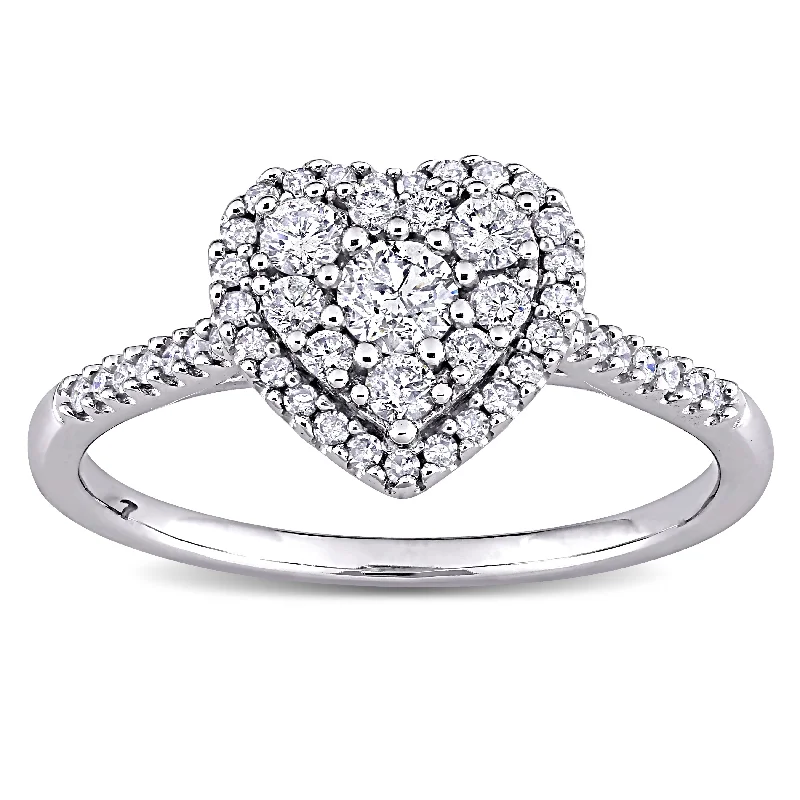 Pear - Shaped Engagement Rings with Twisted Shank DesignsMiadora 10k White Gold 1/2ct TDW Diamond Composite Heart Halo Engagement Ring