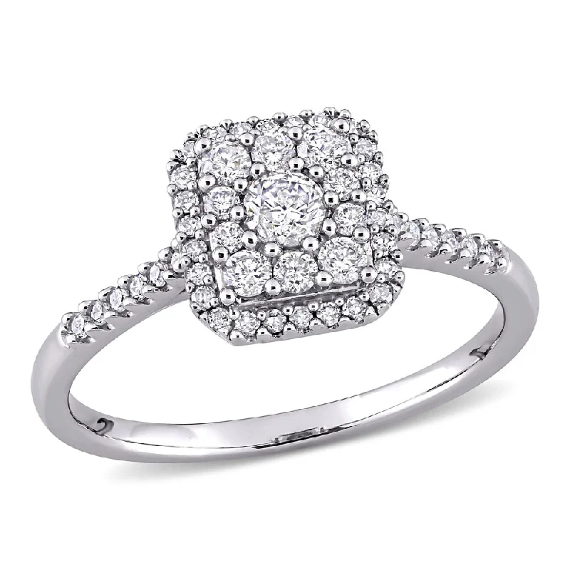 Rose - Cut Diamond Engagement Rings with a Rustic CharmMiadora 10k White Gold 1/2ct TDW Diamond Composite Square Halo Engagement Ring