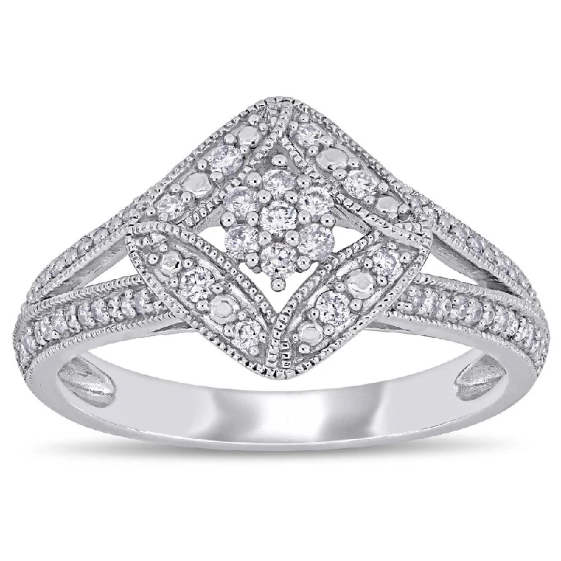 Platinum Engagement Rings with Milgrain EdgesMiadora 10k White Gold 1/4ct TDW Diamond Halo Split Shank Engagement Ring