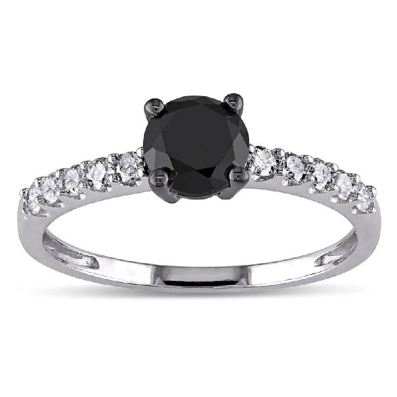 Cushion - Shaped Engagement Rings with Bead - Set DiamondsMiadora 10k White Gold 1ct TDW Black and White Diamond Engagement Ring