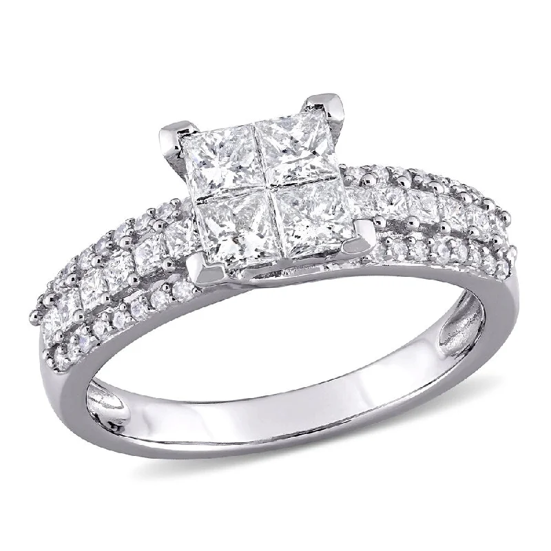 Engagement Rings with a Pavé - Set Infinity SymbolMiadora 10k White Gold 1ct TDW Princess-cut Quad Diamond Triple-row Engagement Ring