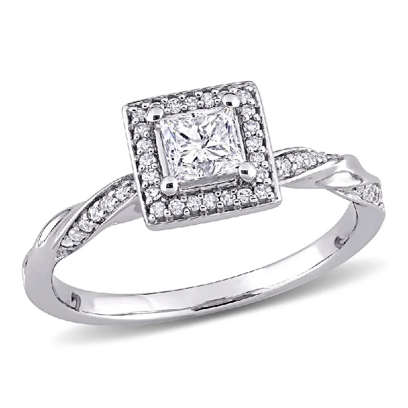 Platinum Engagement Rings with Milgrain EdgesMiadora 10k White Gold 3/5ct TDW Princess-cut Diamond Square Halo Twisted Engagement Ring