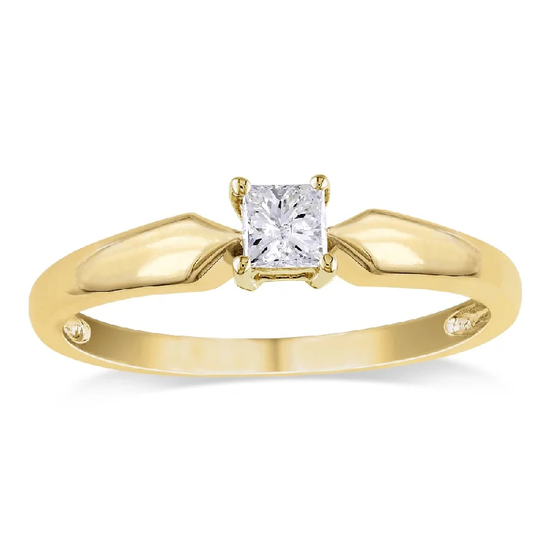 Engagement Rings with a Hidden Halo and Pavé - Set BandMiadora 10k Yellow Gold 1/4ct TDW Princess-cut Diamond Solitaire Engagement Ring (J-K, I2-I3) - White