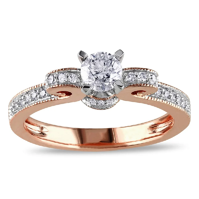 Cushion - Shaped Engagement Rings with Bead - Set DiamondsMiadora 14k Rose Gold 1/2ct TDW Diamond Bow Engagement Ring