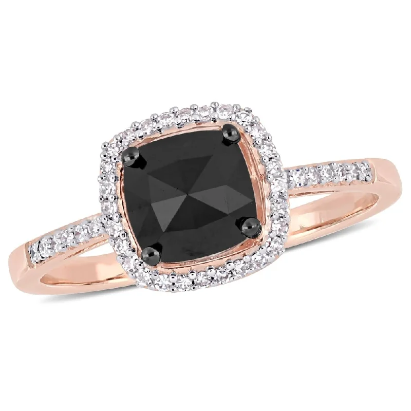 Engagement Rings with a Triple - Row Diamond BandMiadora 14k Rose Gold with Black Rhodium 1ct TDW Black & White Diamond Halo Engagement Ring