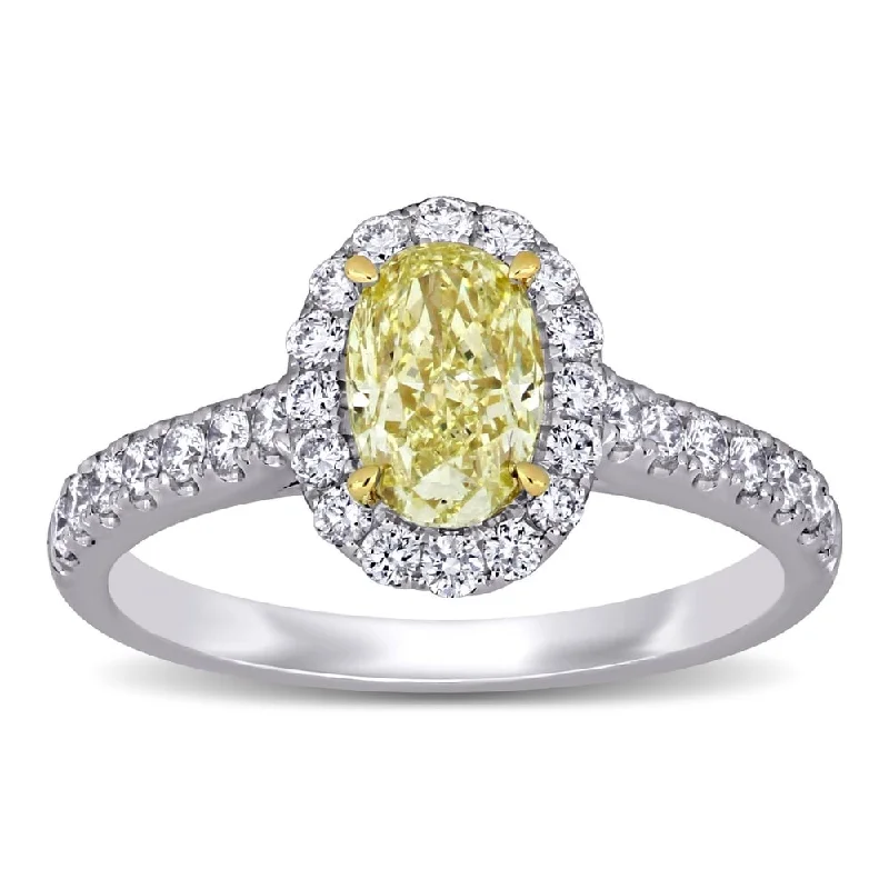 Rose - Cut Diamond Engagement Rings with a Rustic CharmMiadora 14k White and Yellow Gold 1 5/8ct TDW Certified Oval Yellow and White Diamond Halo Engagement Ring (GIA)