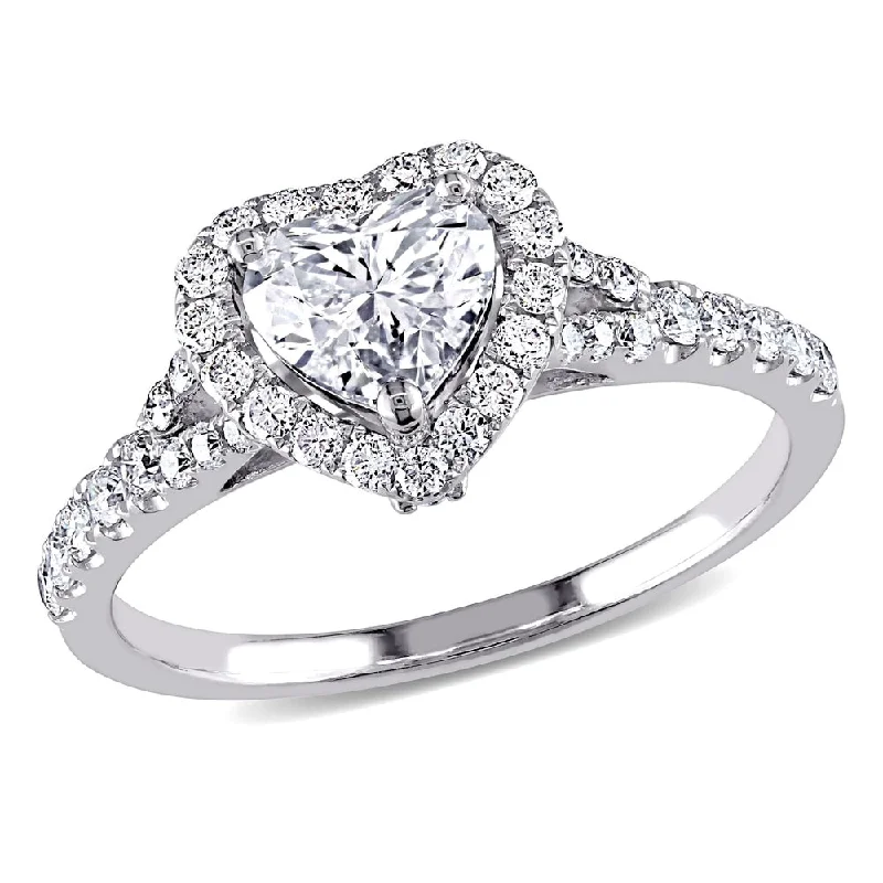 Engagement Rings with a Cathedral - Style Basket SettingMiadora 14k White Gold 1 1/10ct TDW Certified Diamond Halo Heart Engagement Ring (GIA)