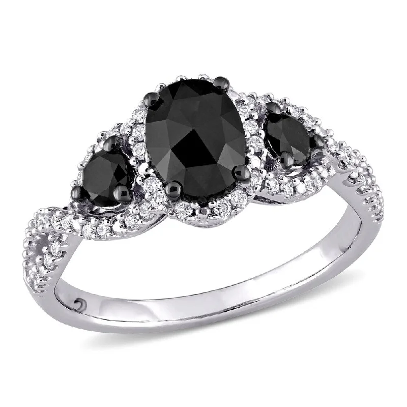 Rose - Cut Diamond Engagement Rings with a Rustic CharmMiadora 14k White Gold 1 1/3ct TDW Oval Black & White Diamond 3-Stone Halo Infinity Engagement Ring