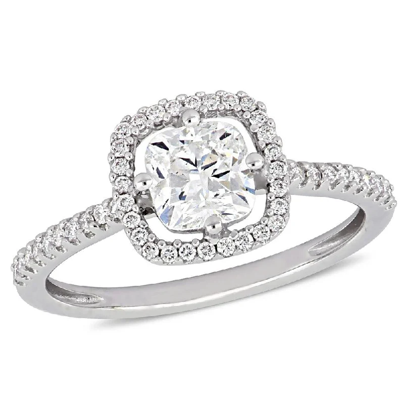 Moissanite Engagement Rings with a Sparkling Center StoneMiadora 14k White Gold 1 1/5ct TDW Diamond Cushion and Round-Cut Floating Halo Engagement Ring