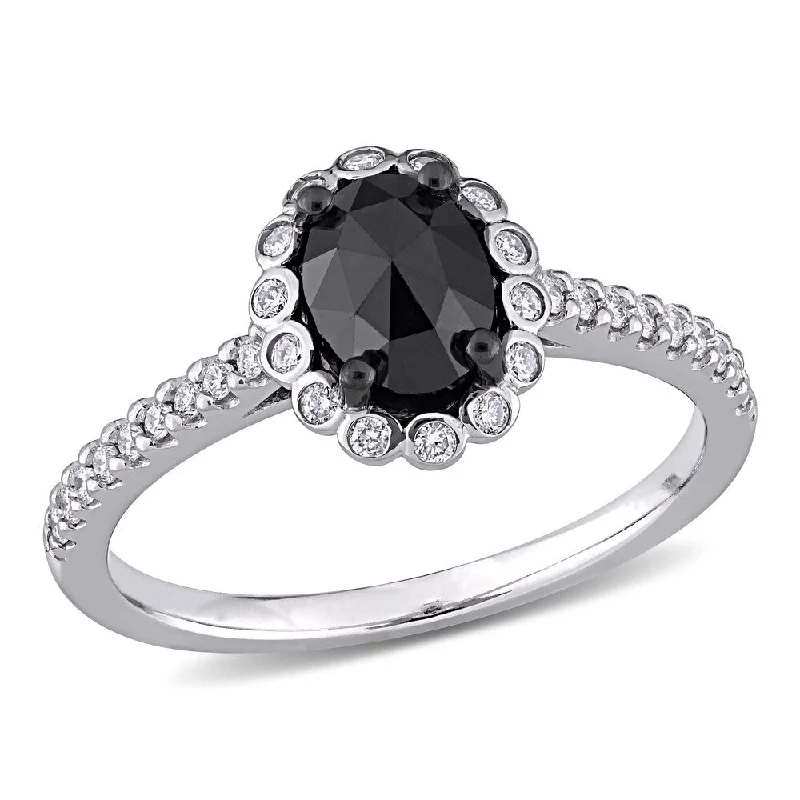 Engagement Rings with a Floral - Inspired Prong SettingMiadora 14k White Gold 1 1/5ct TDW Oval Black & White Diamond Halo Engagement Ring