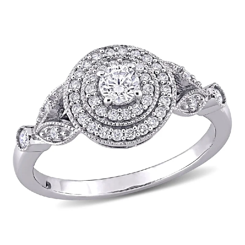 Engagement Rings with a Cathedral - Style Basket SettingMiadora 14k White Gold 1/2ct TDW Diamond Double Halo Engagement Ring