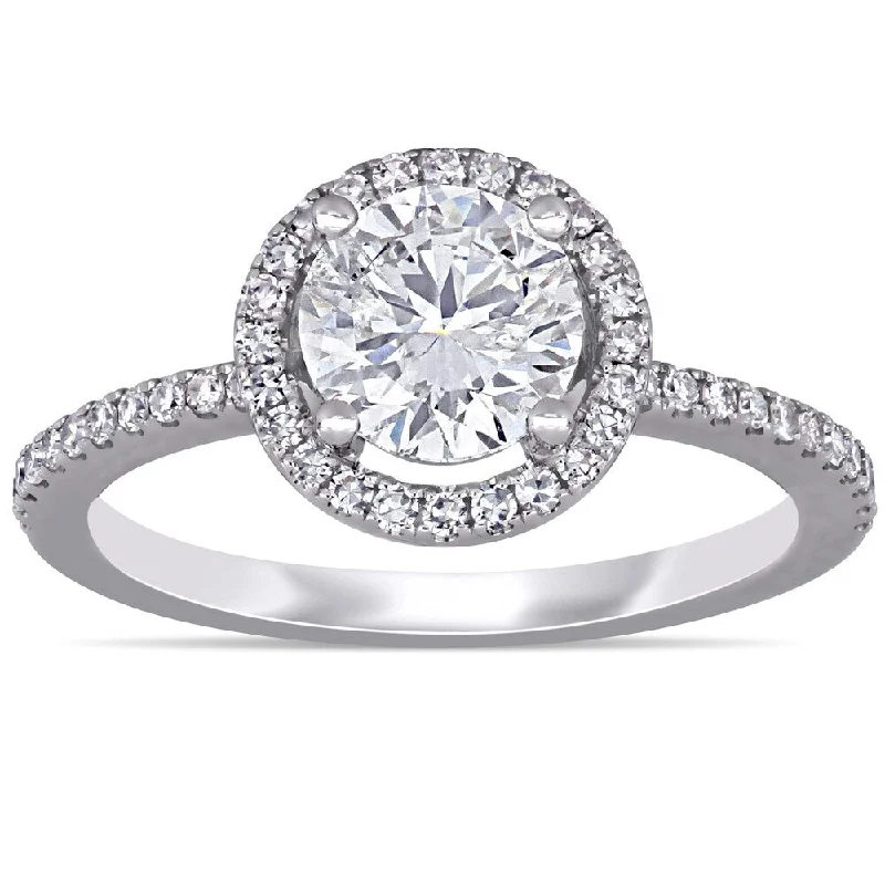 Pear - Shaped Engagement Rings with Twisted Shank DesignsMiadora 14k White Gold 1 3/8ct TDW Diamond Halo Engagement Ring