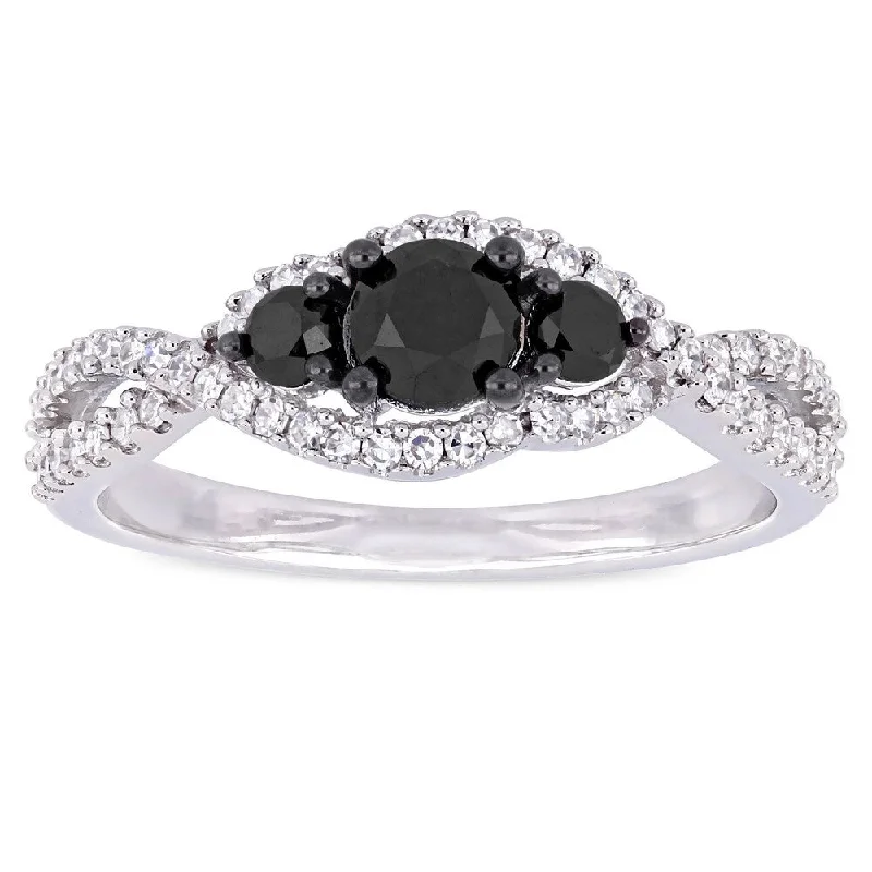 Vintage - Style Engagement Rings with Intricate ScrollworkMiadora 14k White Gold 1ct TDW Black and White Diamond Crossover Engagement Ring