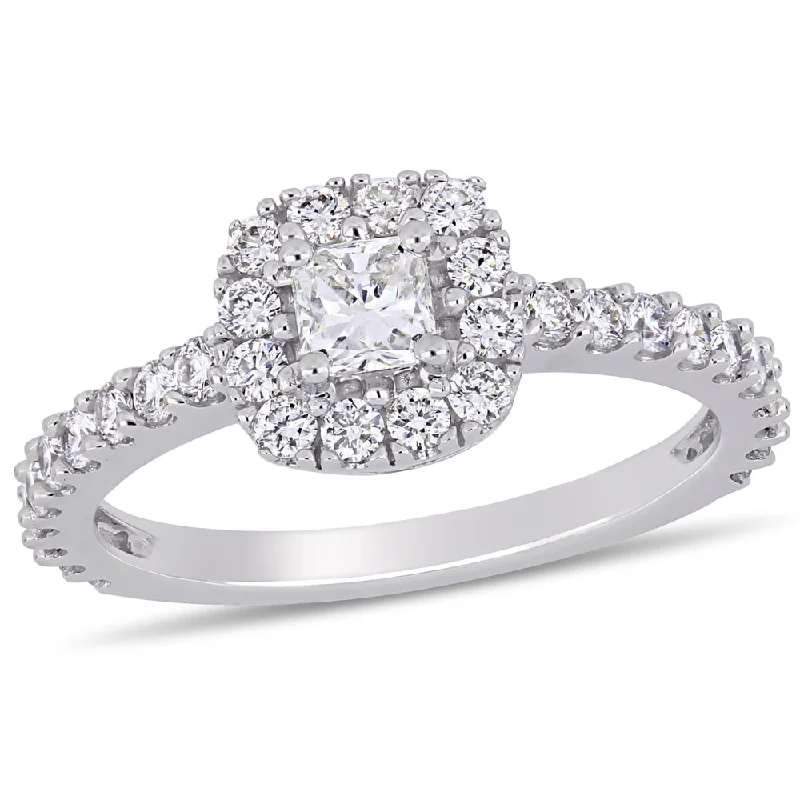 Engagement Rings with a Hidden Halo and Pavé - Set BandMiadora 14k White Gold 1ct TDW Diamond Square Halo Engagement Ring