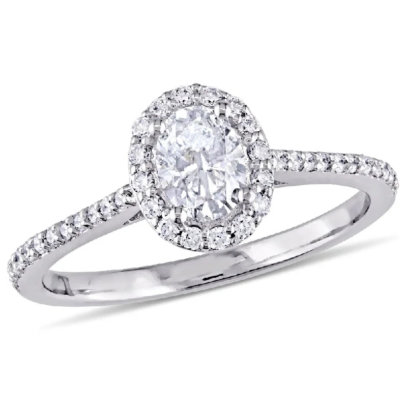 Two - Tone Engagement Rings in Rose and White GoldMiadora 14k White Gold 3/4ct TDW Oval-Cut Diamond Halo Engagement Ring