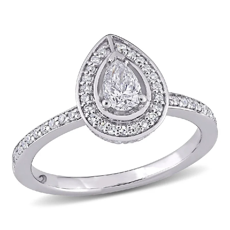 Art Nouveau - Inspired Engagement Rings with Organic MotifsMiadora 14k White Gold 5/8ct TDW Pear and Round-Cut Diamond Halo Engagement Ring