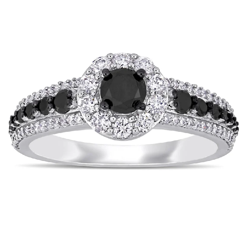 Emerald - Cut Engagement Rings with Trapezoid Side StonesMiadora 14k White Gold with Black Rhodium 1ct TDW Black and White Diamond Halo Engagement Ring